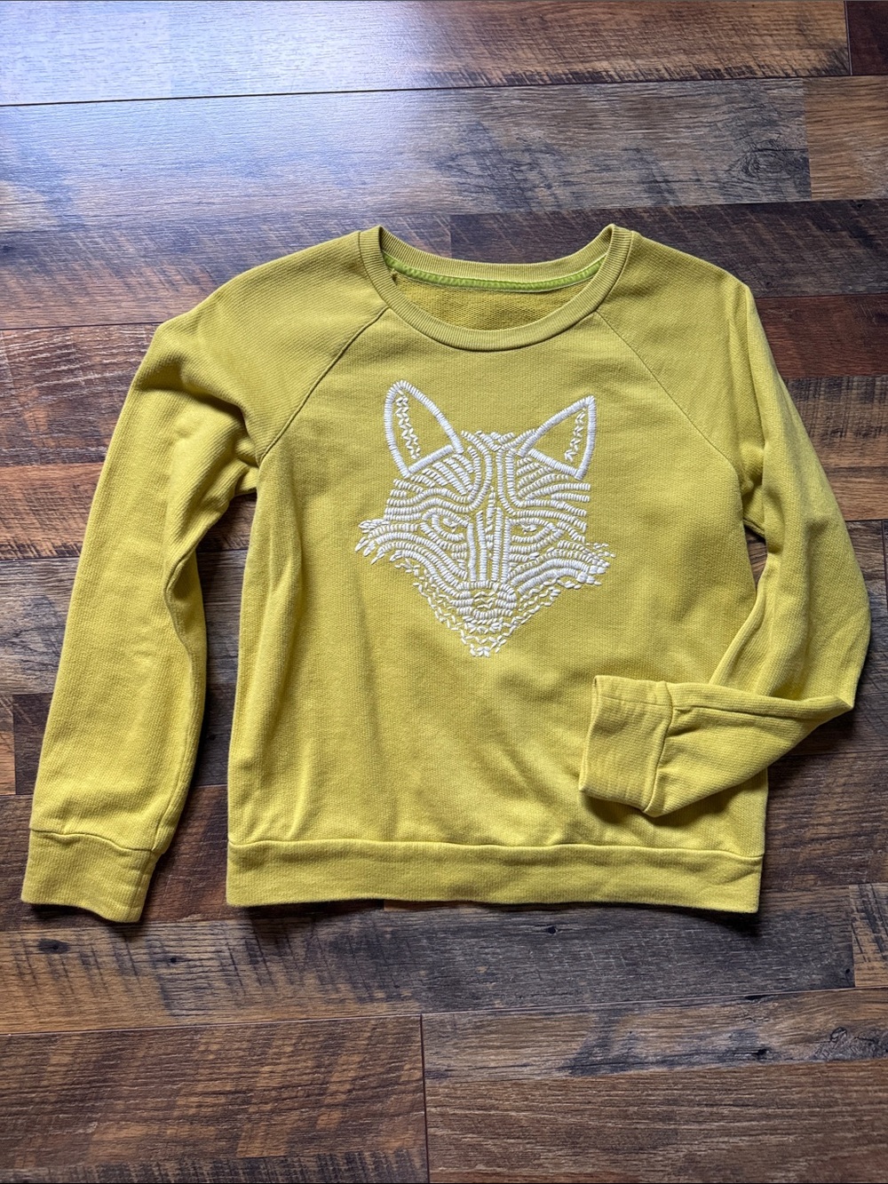 Women's Mustard Yellow Orchirly Crewneck Sweatshirt with Embroidered Fox size M